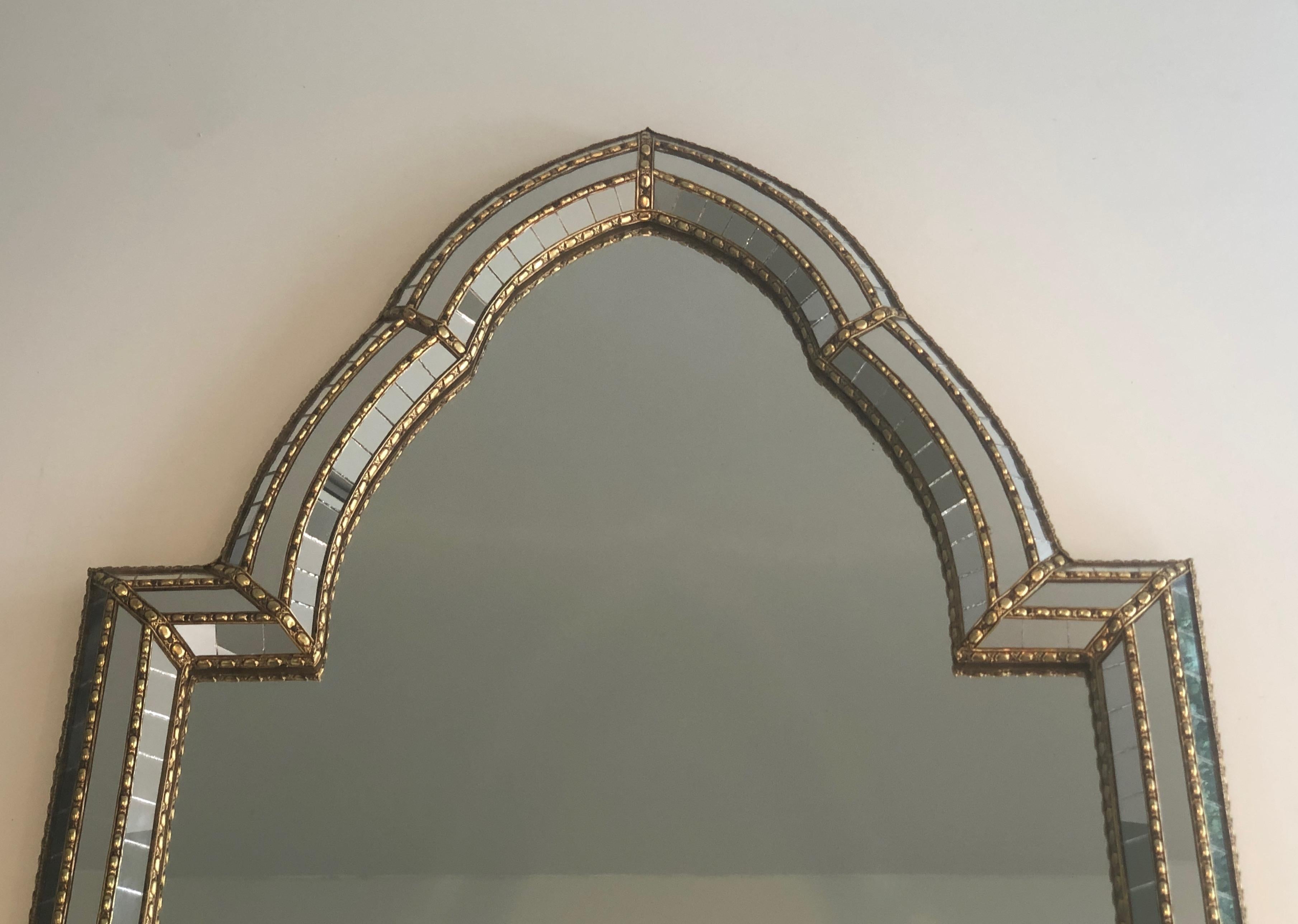 Multi-Facets Mirror with Brass Garlands, French, circa 1970 For Sale 5