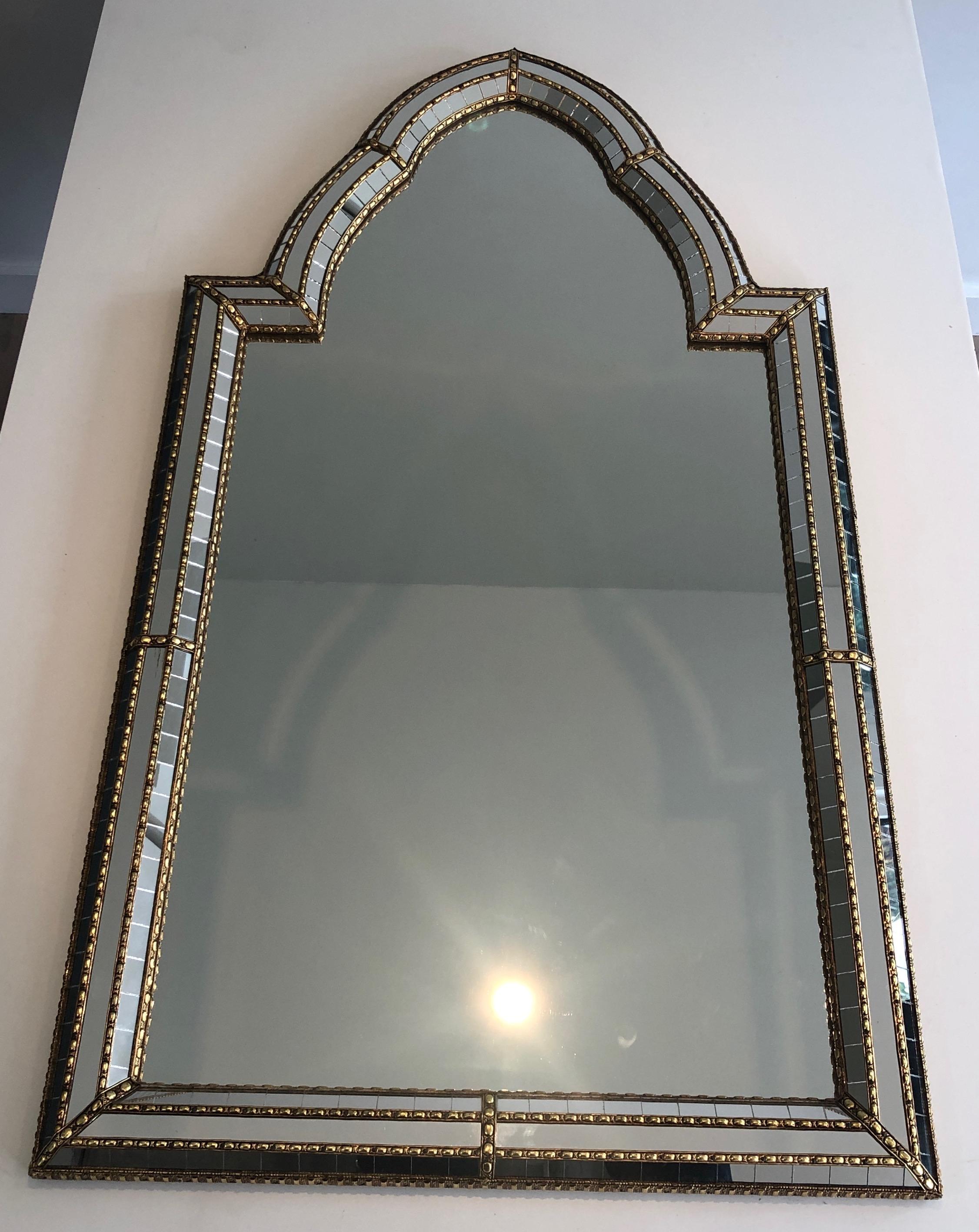 Multi-Facets Mirror with Brass Garlands, French, circa 1970 For Sale 6