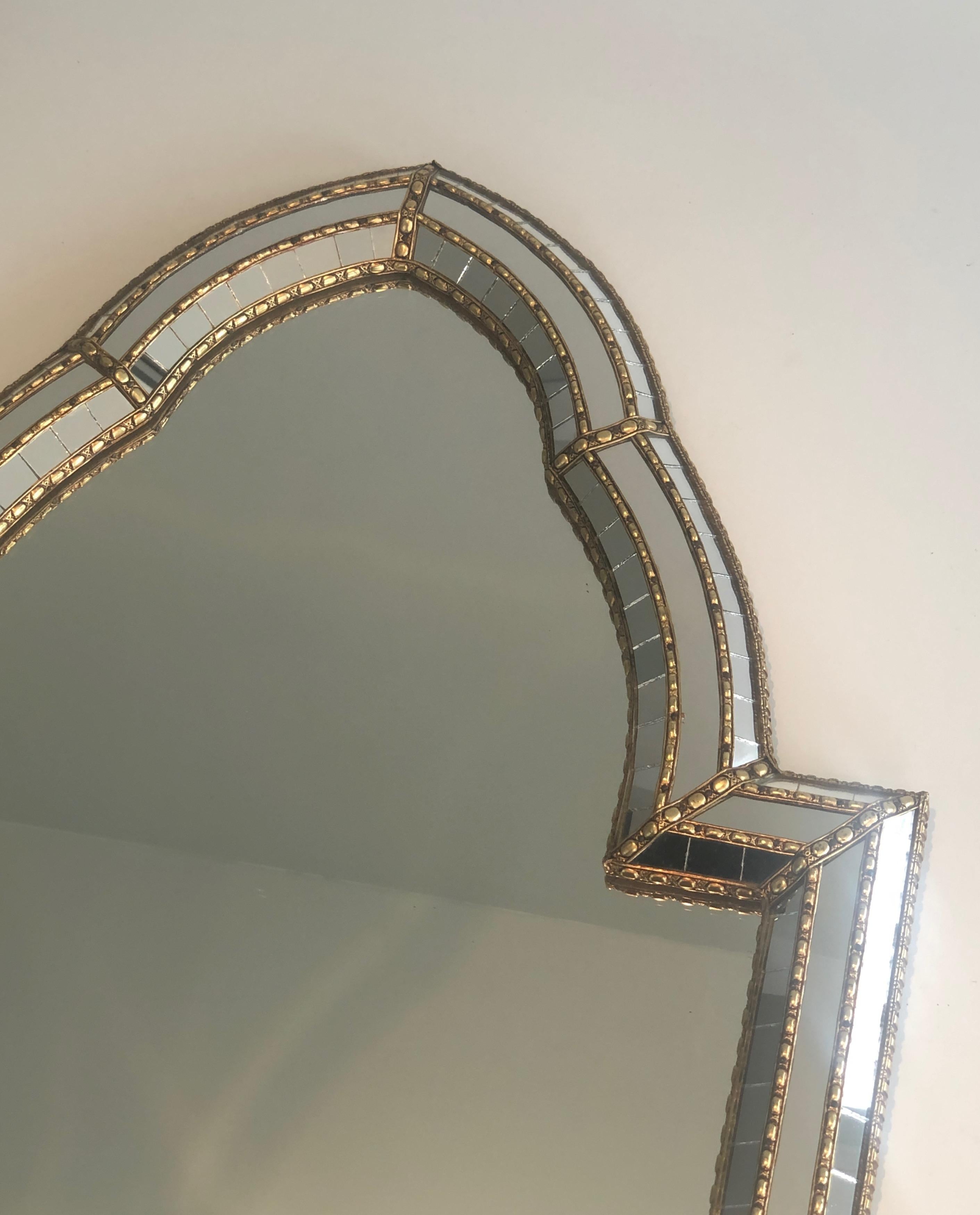 Multi-Facets Mirror with Brass Garlands, French, circa 1970 For Sale 10