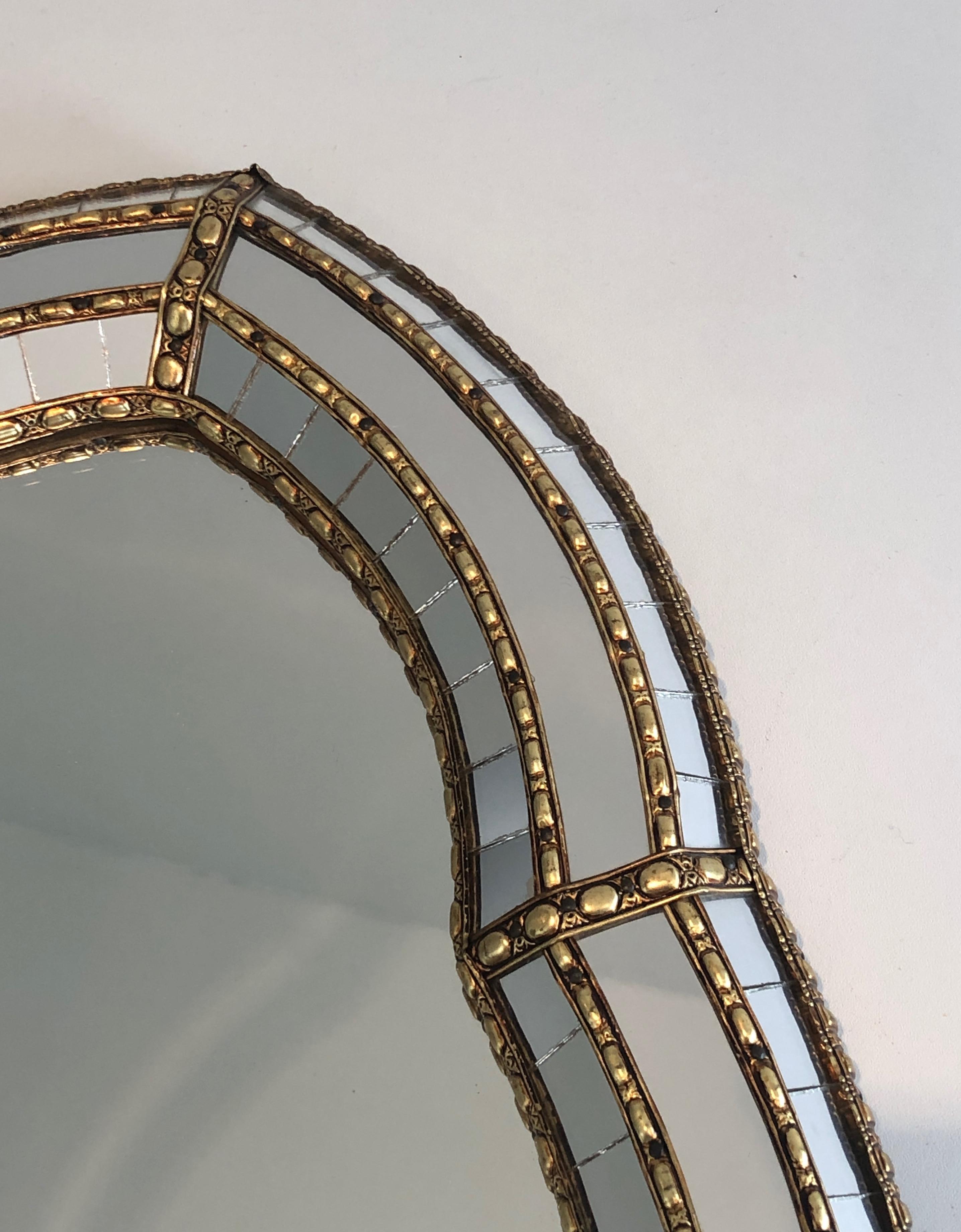 Multi-Facets Mirror with Brass Garlands, French, circa 1970 For Sale 11