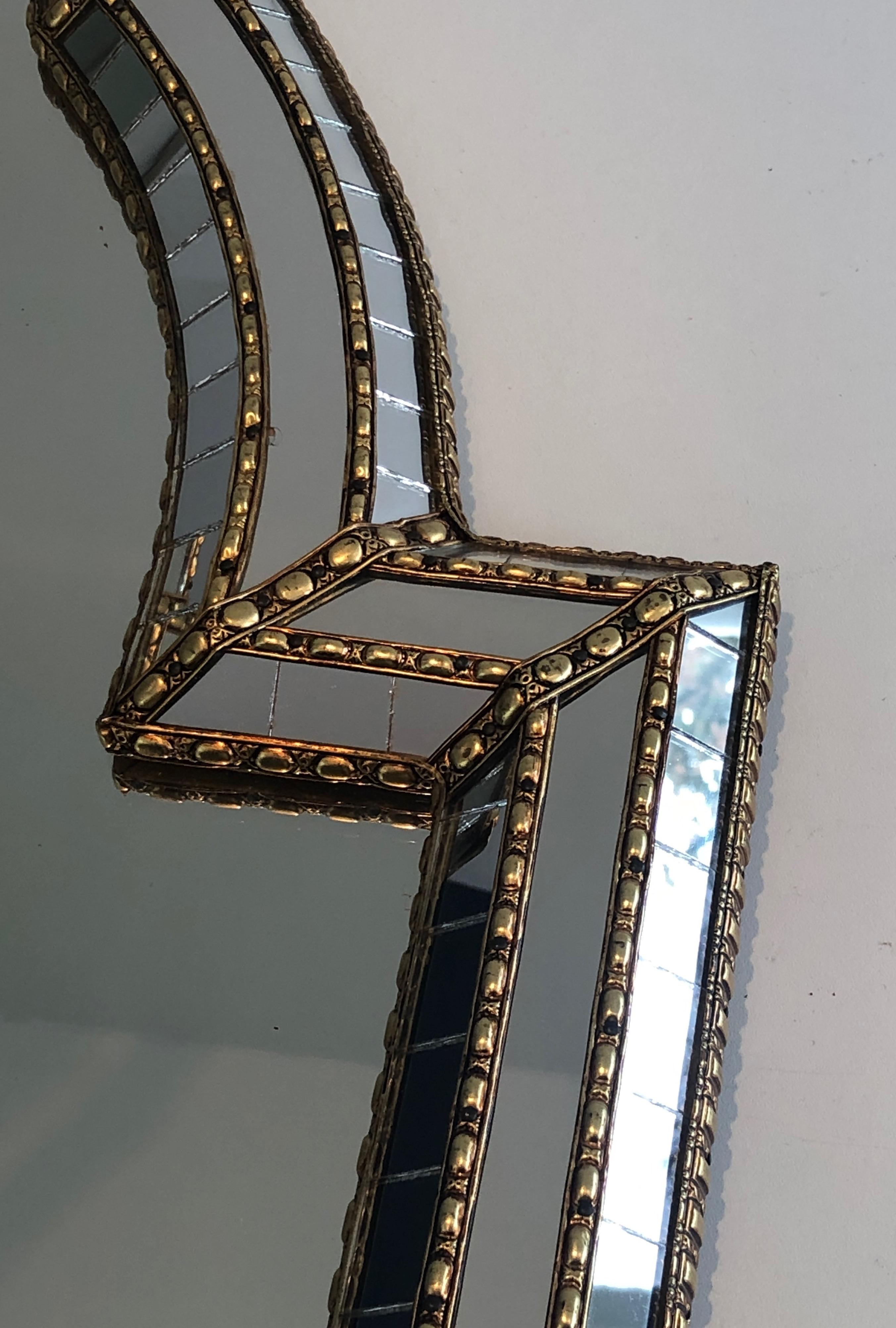 Miroir à multiples facettes avec guirlandes en laiton, français, vers 1970 en vente 10