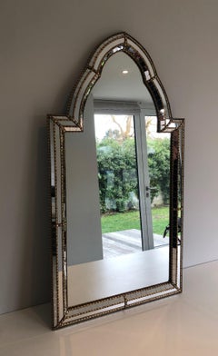 Multi-Facets Mirror with Brass Garlands, French, circa 1970