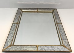 Multi-Facets Mirror with Brass Garlands, French, Circa 1970