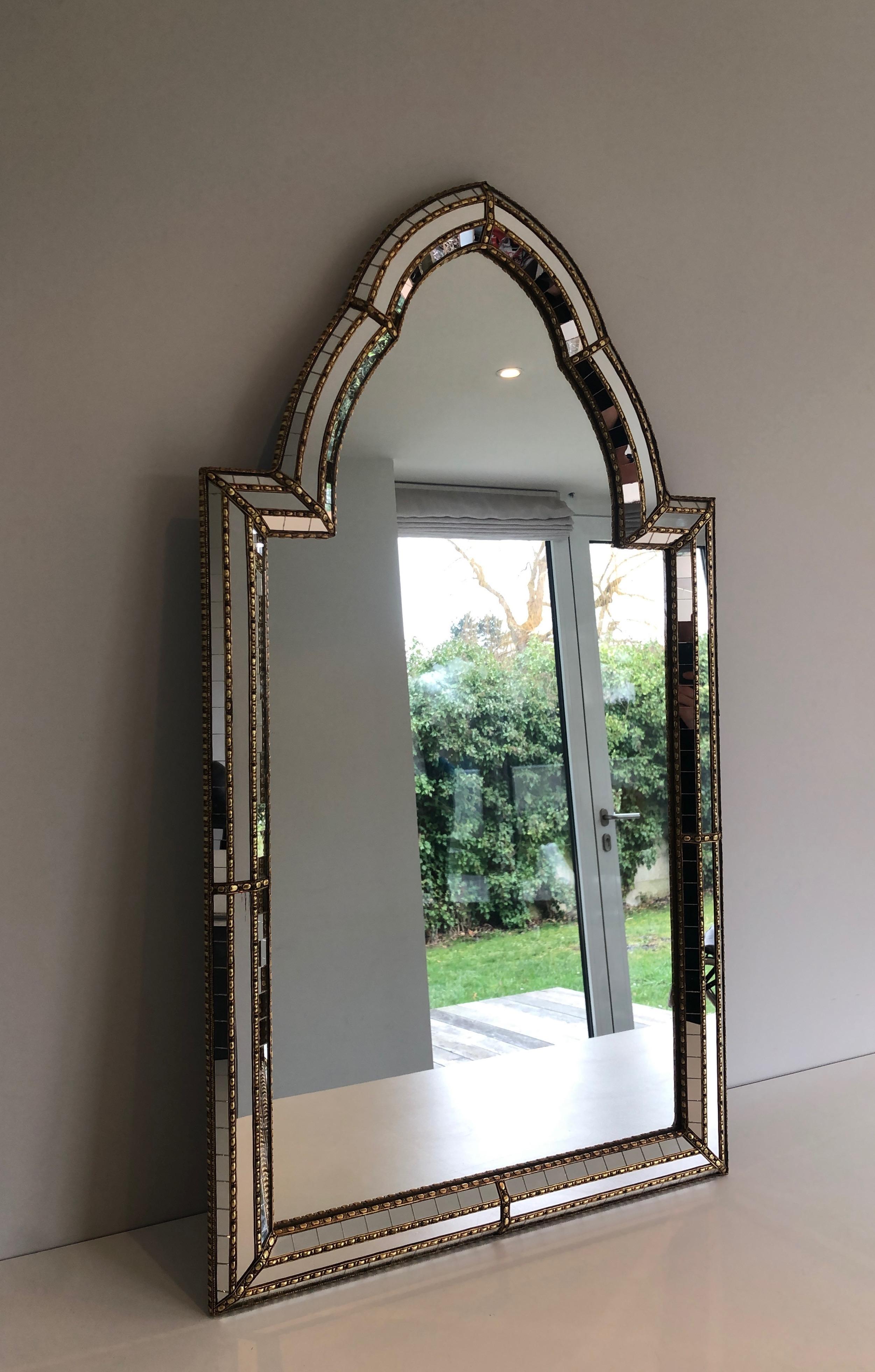Multi-Facets Mirror with Brass Garlands, French, circa 1970 For Sale 14