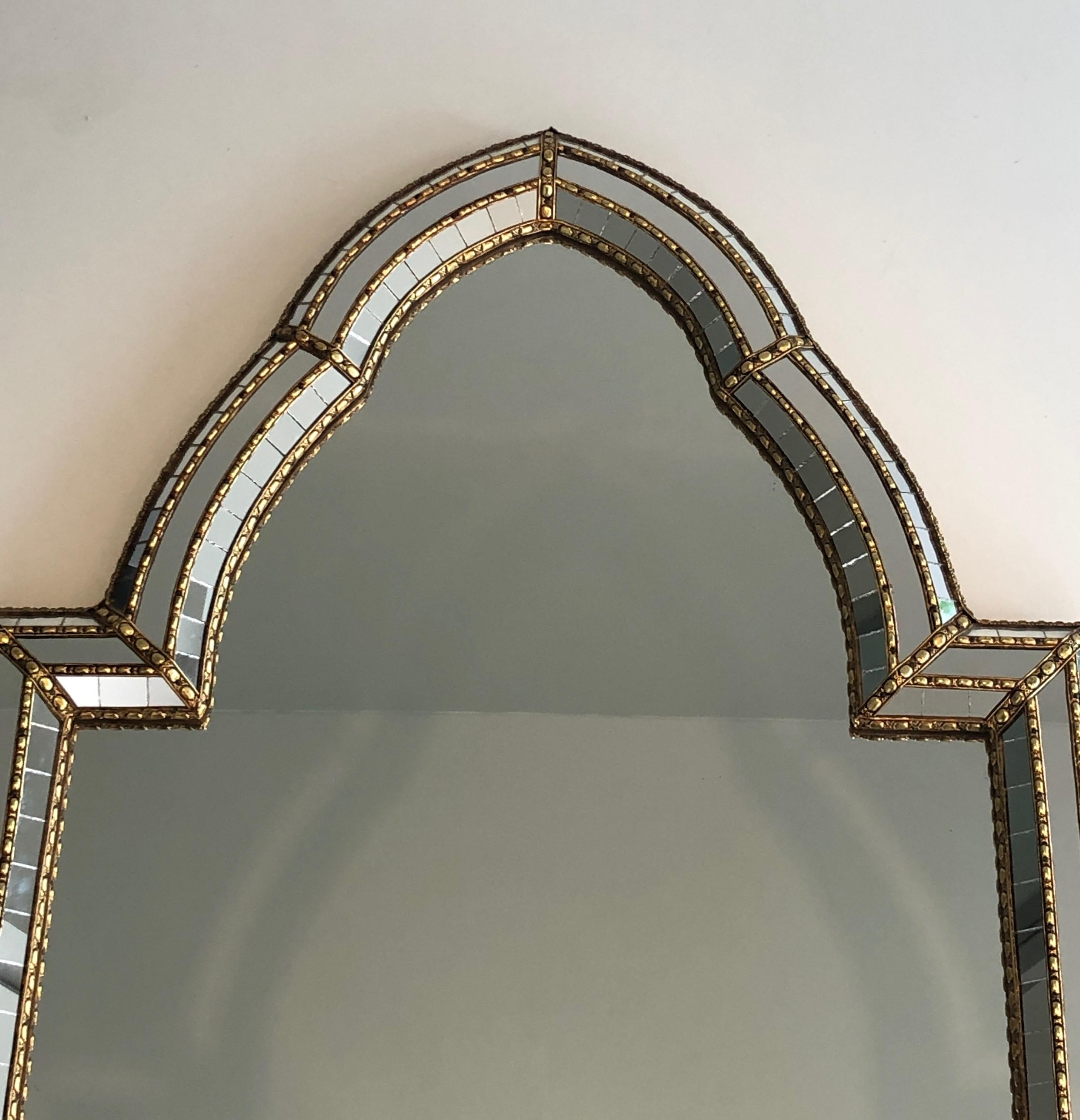 Late 20th Century Multi-Facets Mirror with Brass Garlands, French, circa 1970 For Sale