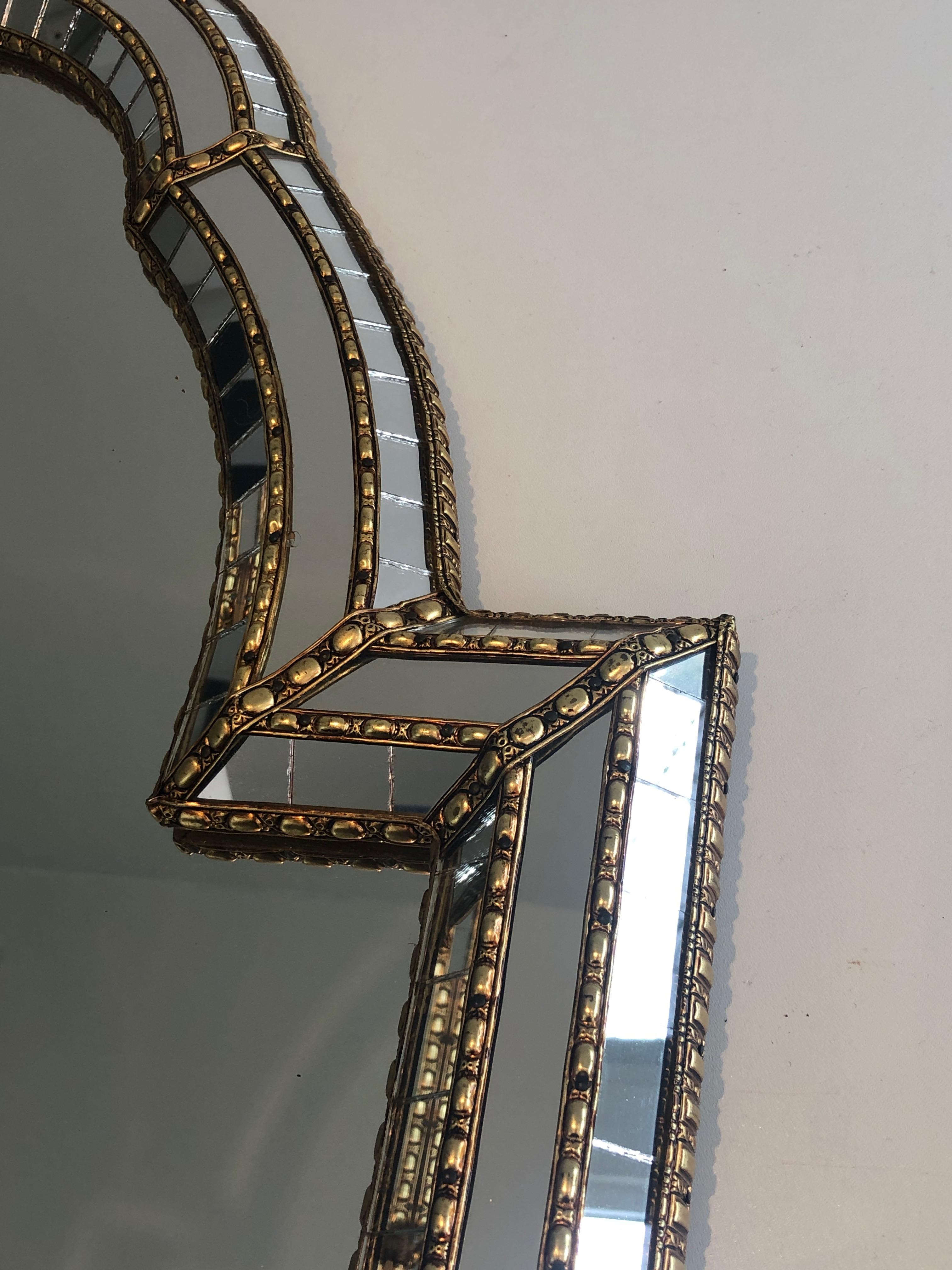 Multi-Facets Mirror with Brass Garlands, French, circa 1970 For Sale 1