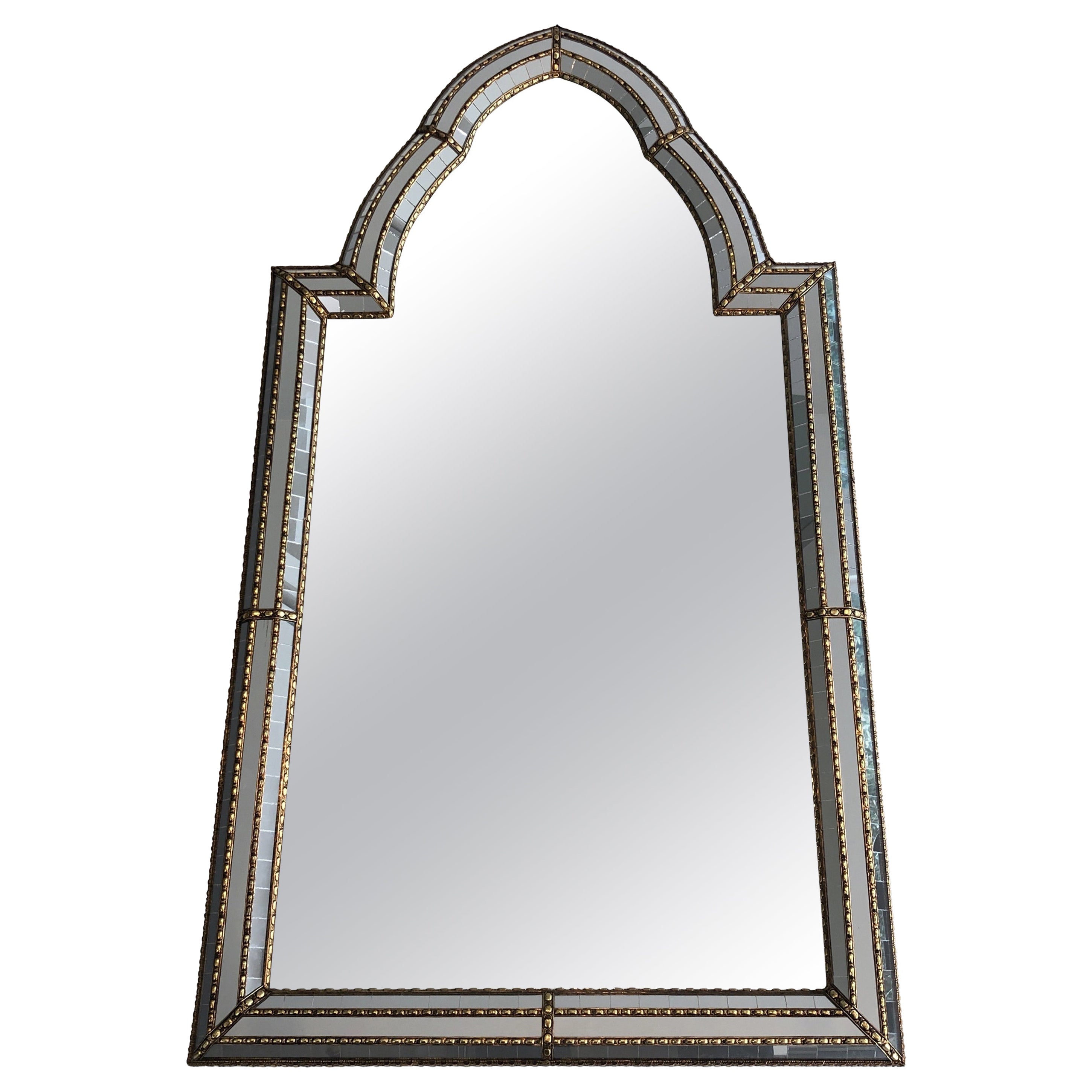 Multi-Facets Mirror with Brass Garlands, French, circa 1970
