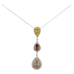 Multi Fancy Color Pear Shape Diamond Drop Pendant Necklace
