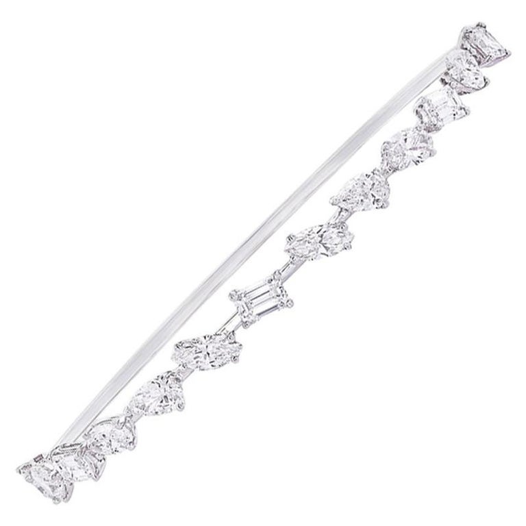 Fancy Shape Diamond Bangle Bracelet 4.07 Carat 18KT White Gold IGI ...