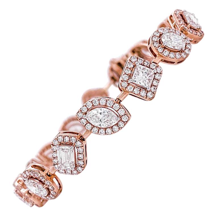 Multi Fancy Shape Diamond Bracelet 6 Carat 14k Gold For Sale