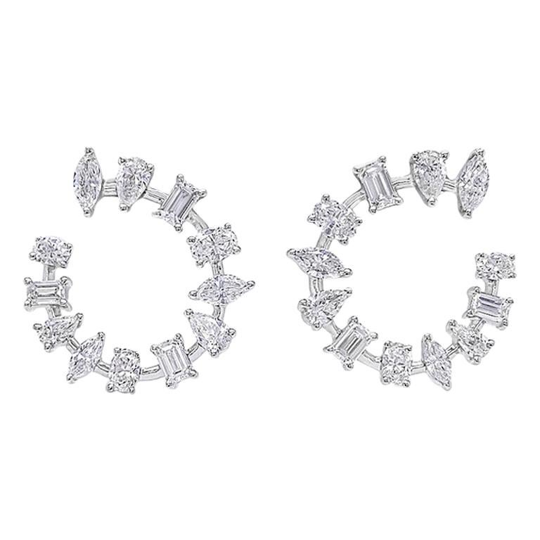 Multi Fancy Shape Diamond Hoop Earrings 3.58 Carats in 18 KT White Gold