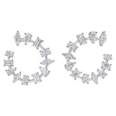 Multi Fancy Shape Diamond Hoop Earrings 3.50 Carat in 14 KT White Gold