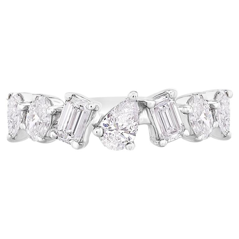 Multi Fancy Shape Diamond Ring 0.98 Carat 18 Karat White Gold