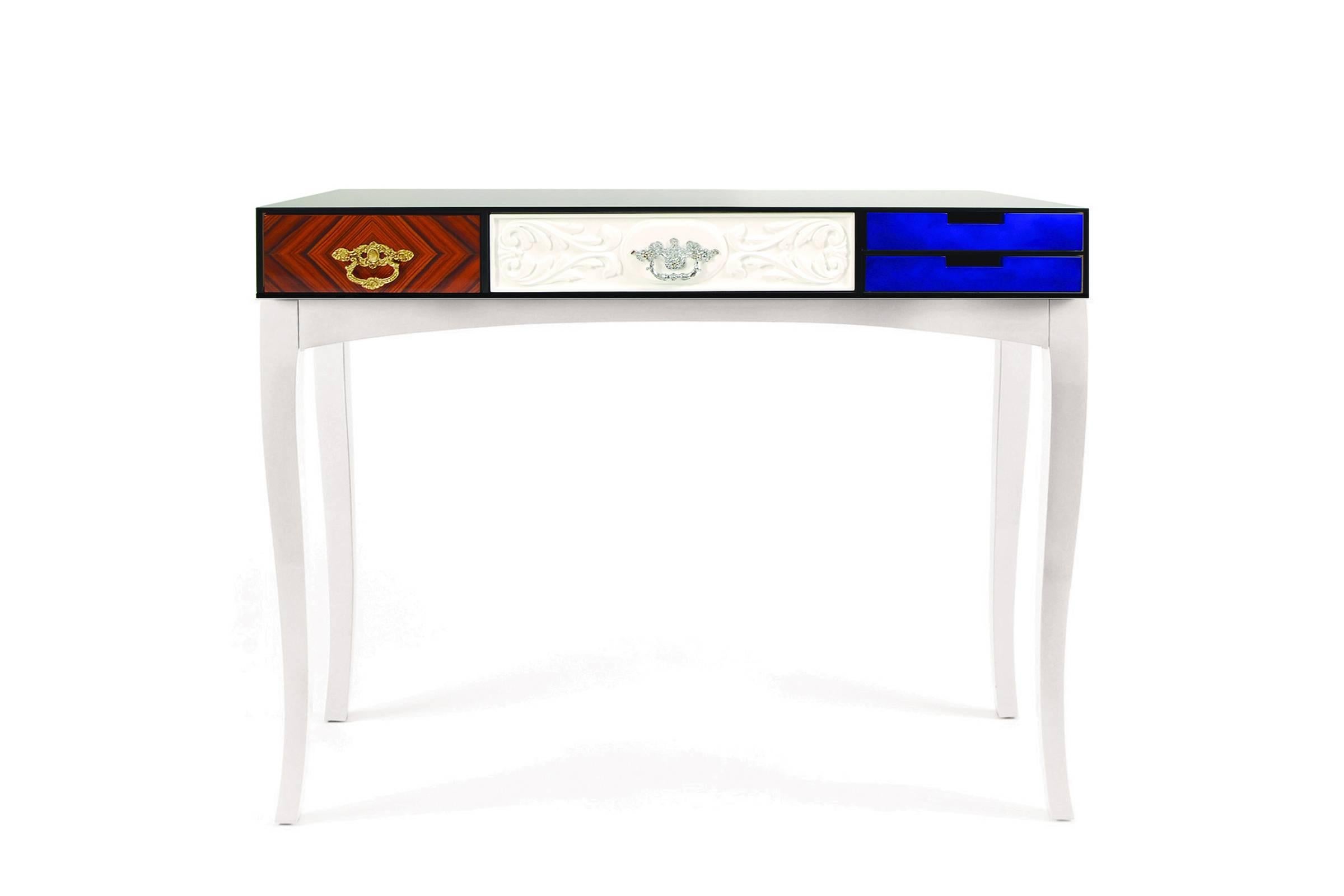 Hand-Crafted Multi Finishes Console Table For Sale