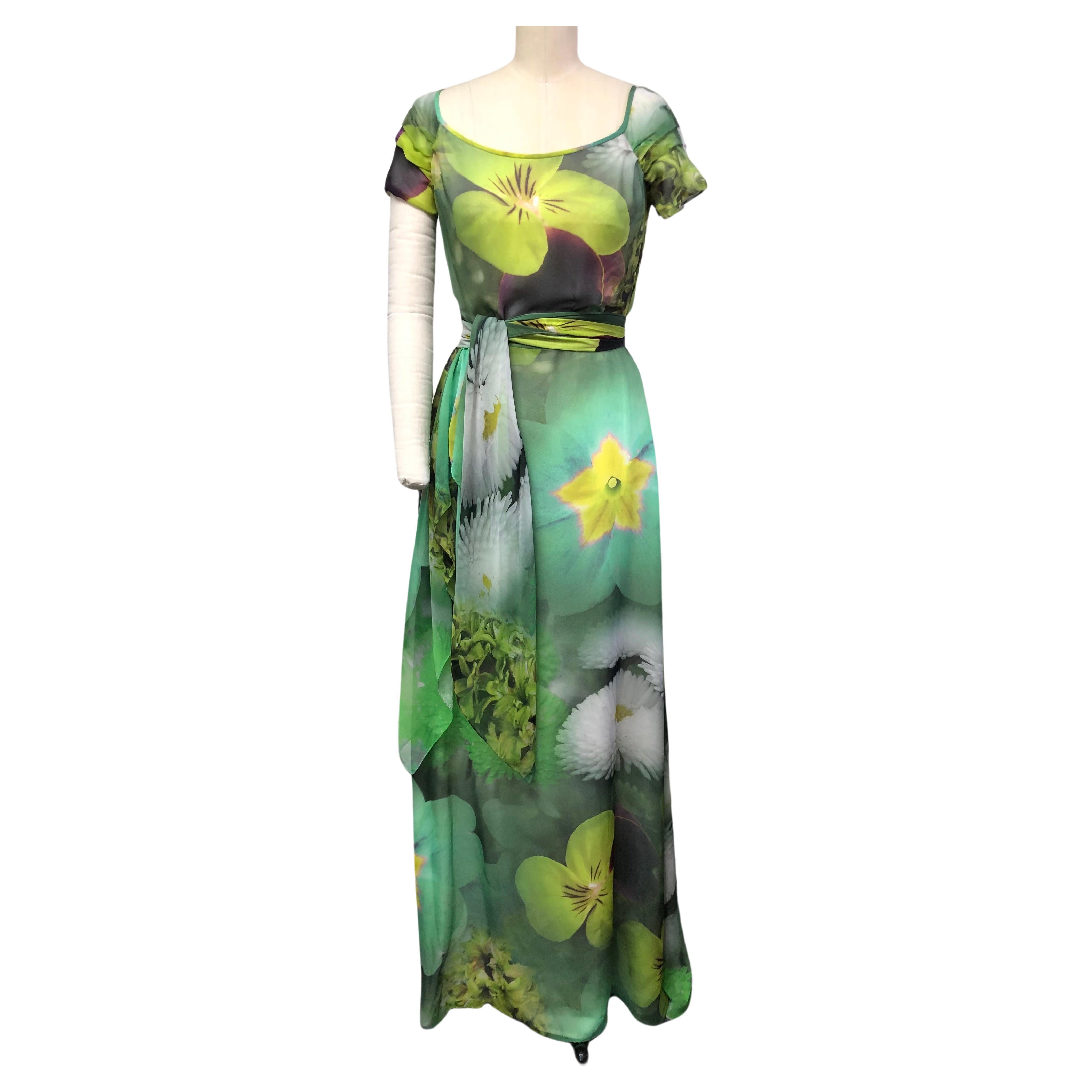 Multi Floral Chiffon Gown For Sale