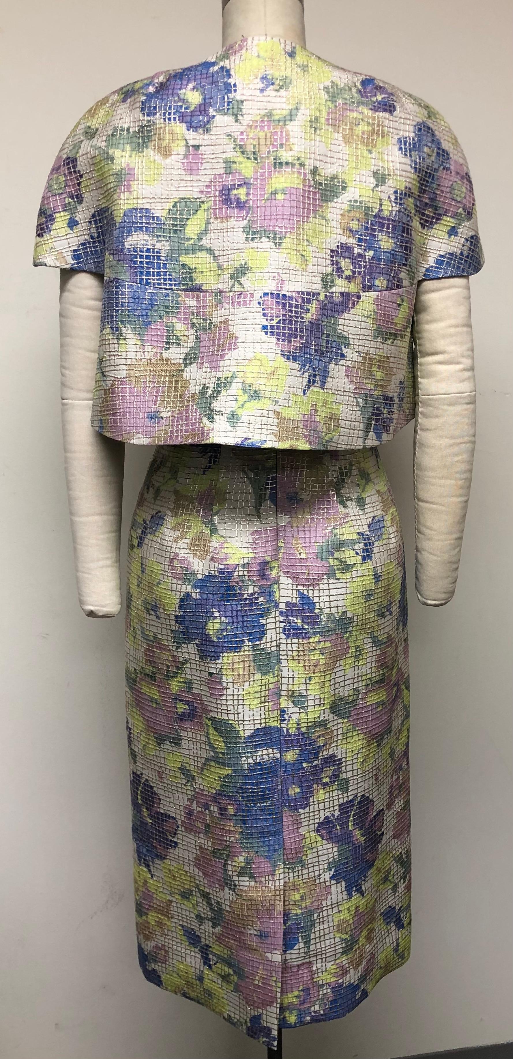 Multi Floral Square Neck Slim Dress with Matching Capelette Jacket 2