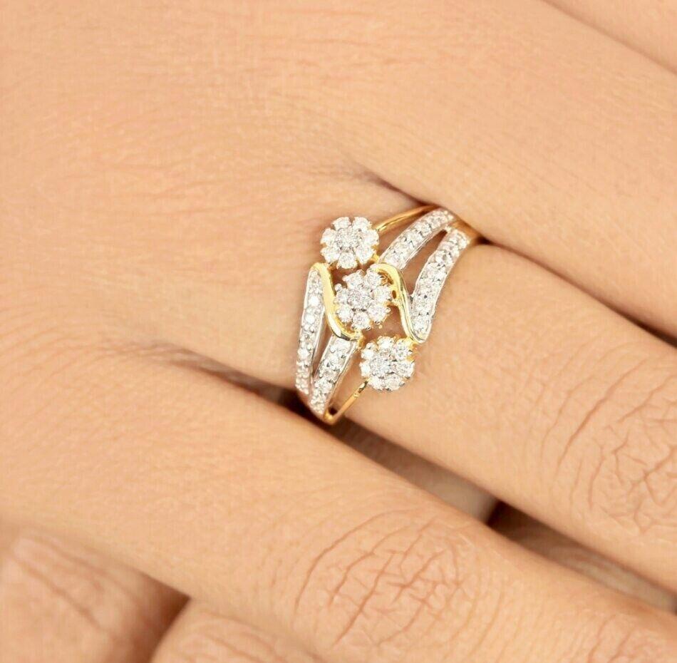 Multi Flower Diamond Band Ring 14K Solid Gold Engagement Women ring Wedding For Sale 7