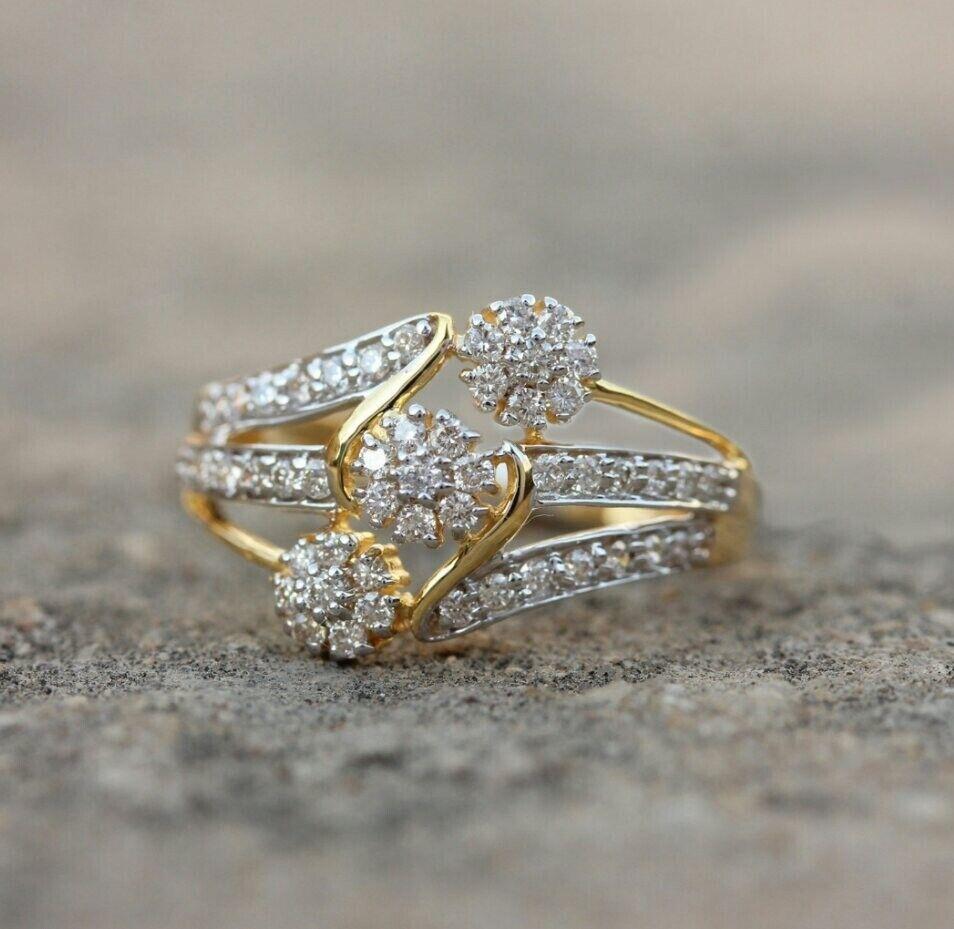 Multi Flower Diamond Band Ring 14K Solid Gold Engagement Women ring Wedding For Sale 9