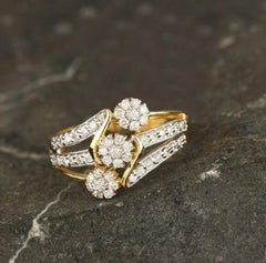 Multi Flower Diamond Band Ring 14K Solid Gold Engagement Women ring Wedding