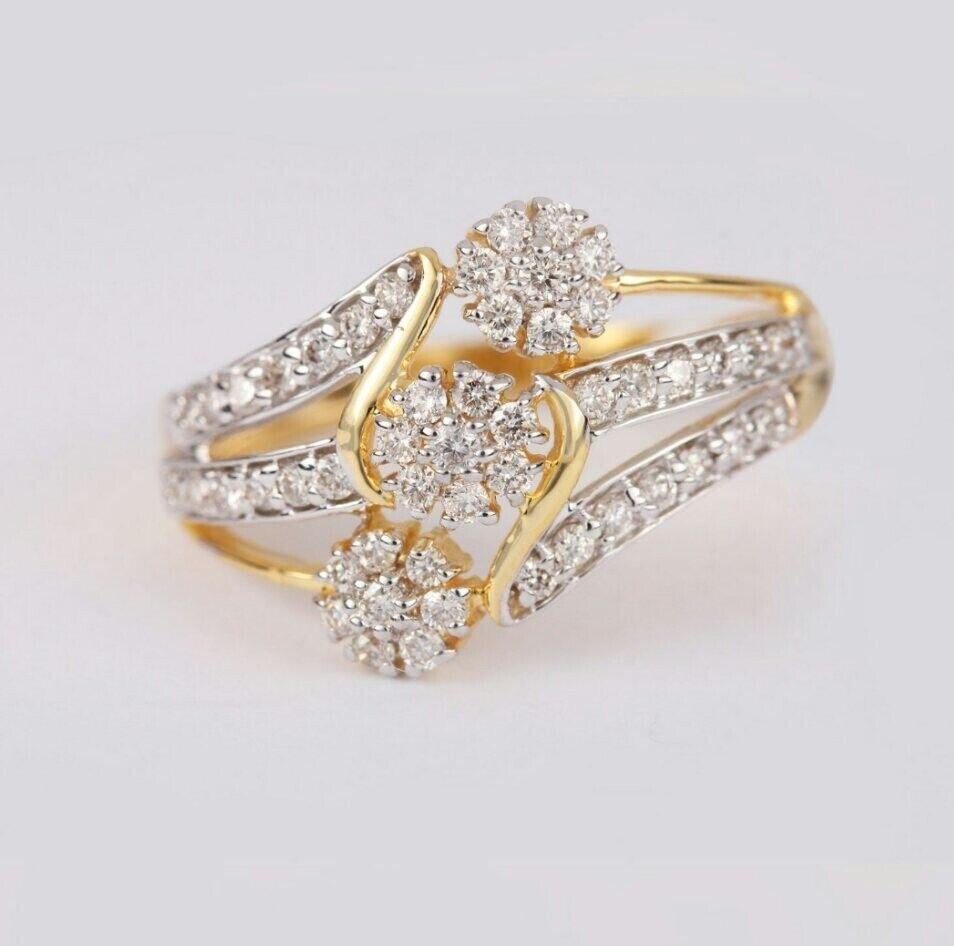 Round Cut Multi Flower Diamond Band Ring 14K Solid Gold Engagement Women ring Wedding For Sale