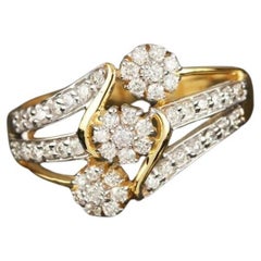 Anello a fascia con diamanti a più fiori Anello di fidanzamento da donna in oro massiccio 14 carati Matrimonio