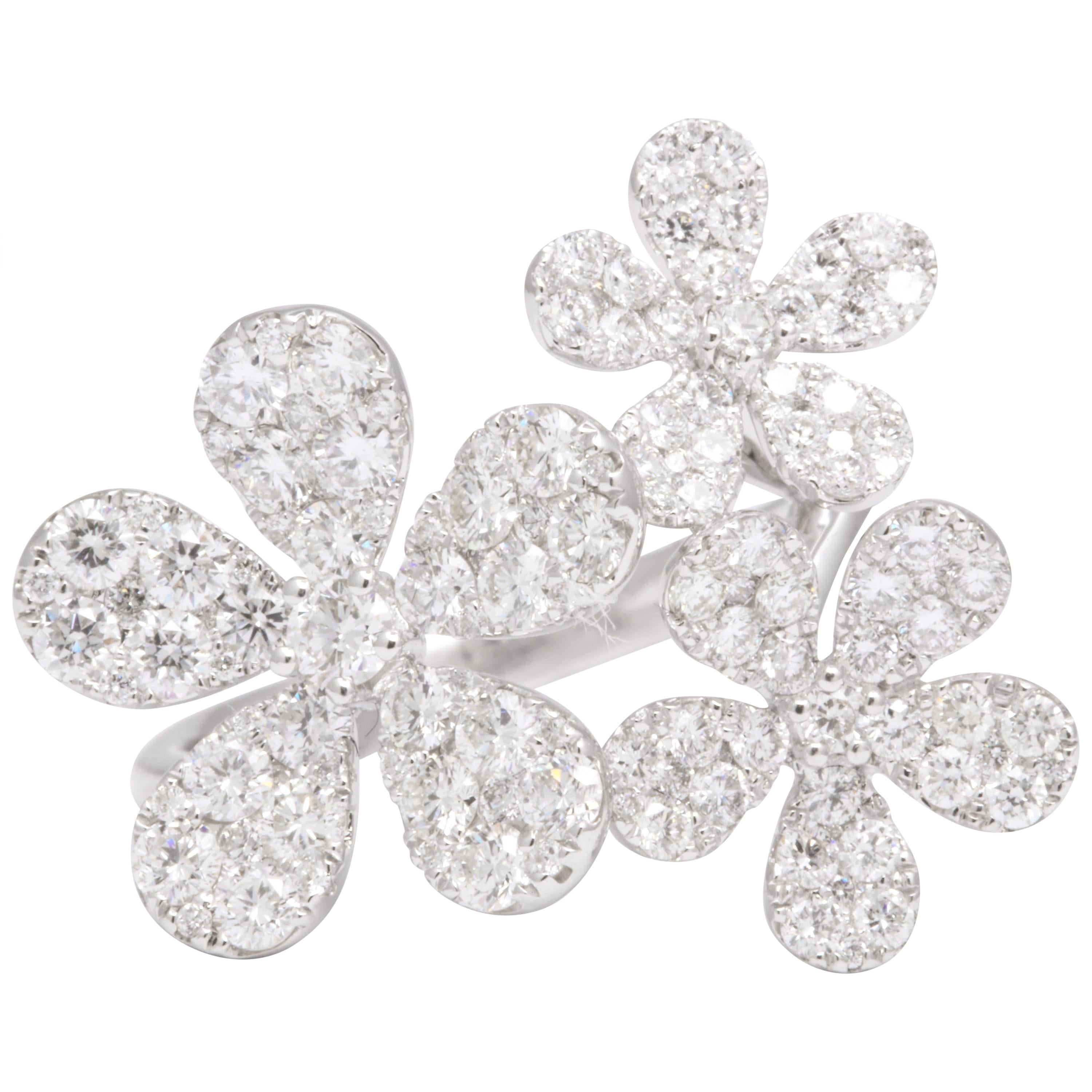 Multi Flower Diamond Ring For Sale