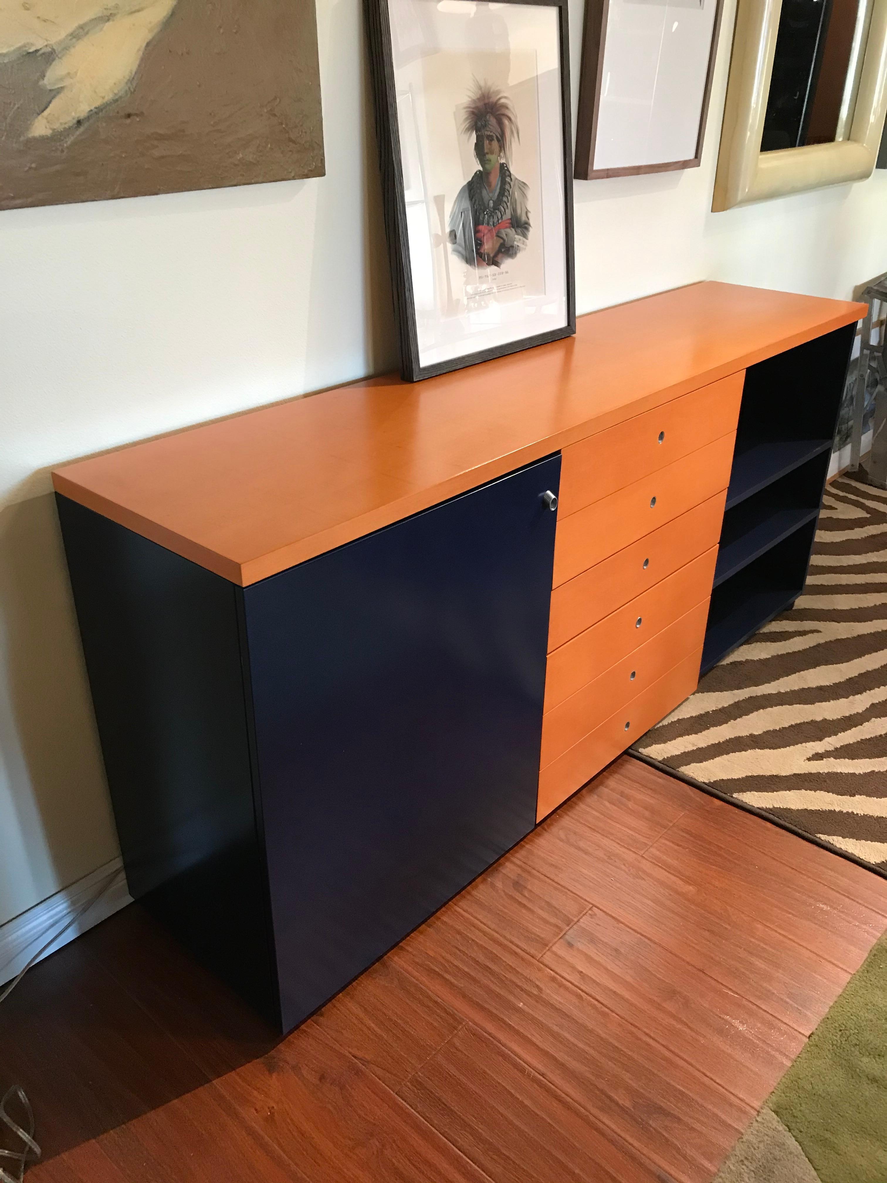 Stained Multi Function Orange and Dark Blue Credenza by Castelijn For Sale