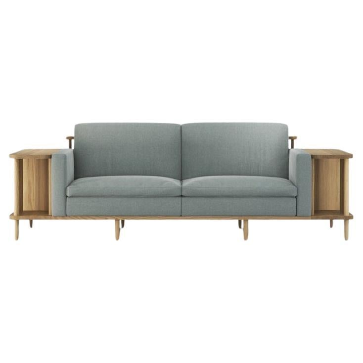 Modern Multi-Functional Sofa with Oak Frame and Built-In Storage For Sale