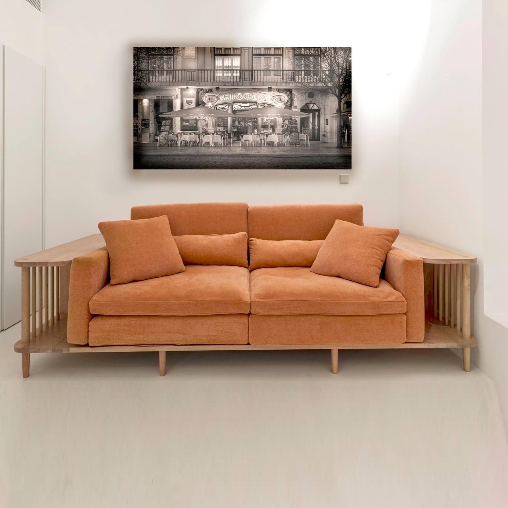 Multi-Functional Sofa with Walnut Frame and Built-In Storage For Sale 3