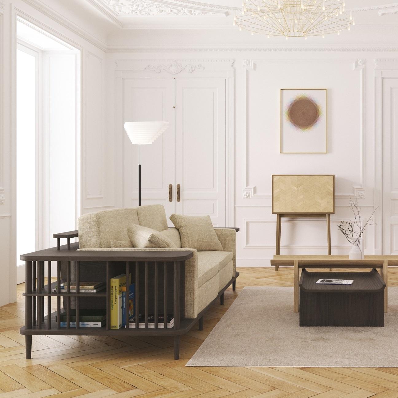 Multi-Functional Sofa with Walnut Frame and Built-In Storage For Sale 4