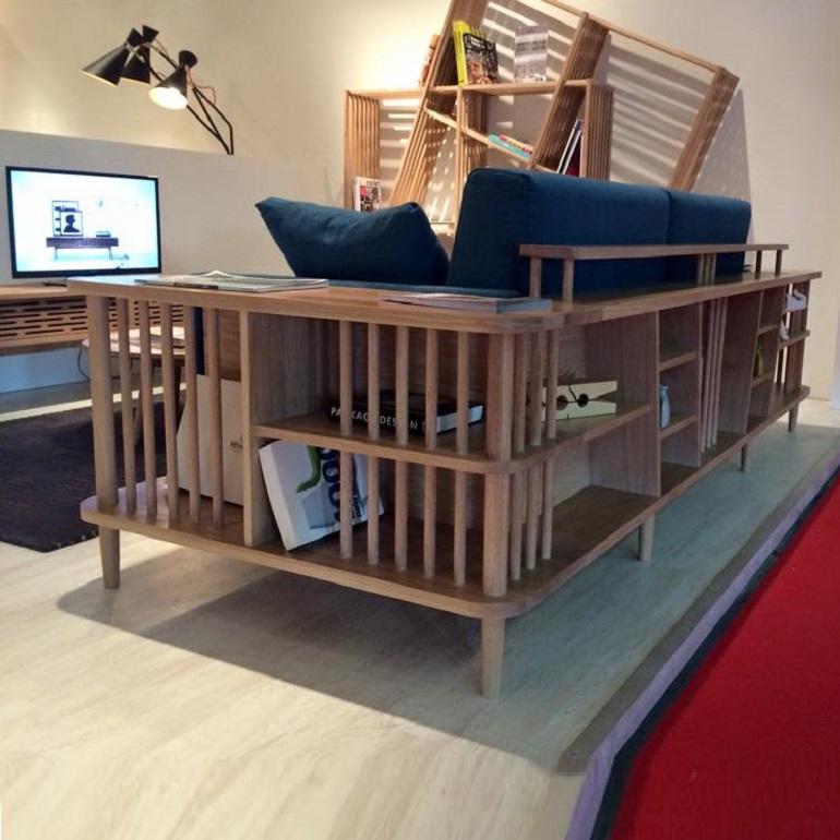 Multi-Functional Sofa with Walnut Frame and Built-In Storage For Sale 5
