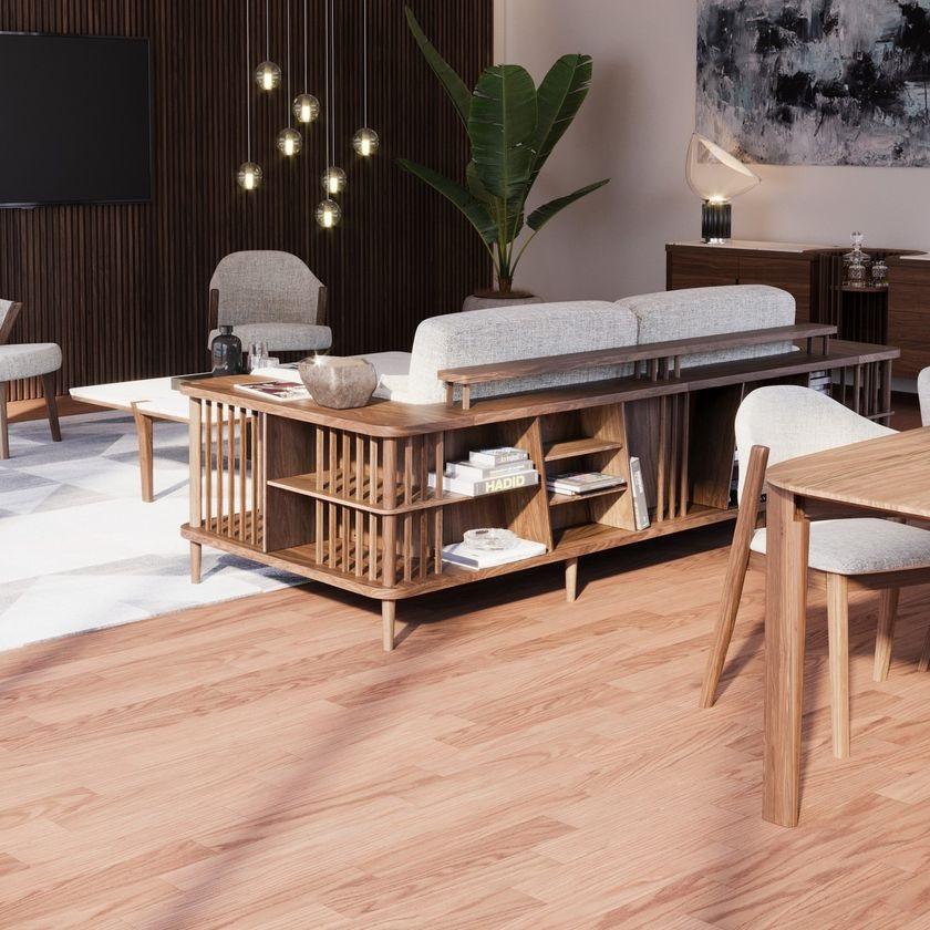 Multi-Functional Sofa with Walnut Frame and Built-In Storage For Sale 10