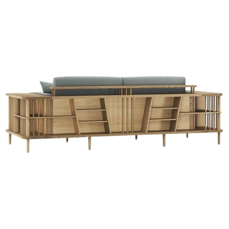 Portuguese Multi-Functional Sofa with Walnut Frame and Built-In Storage For Sale