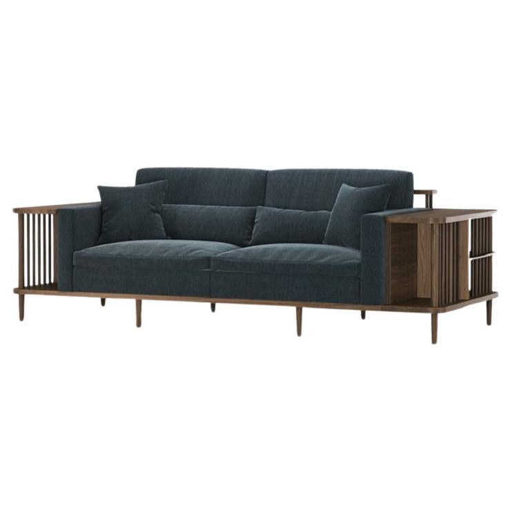 Hand-Crafted Multi-Functional Sofa with Walnut Frame and Built-In Storage For Sale