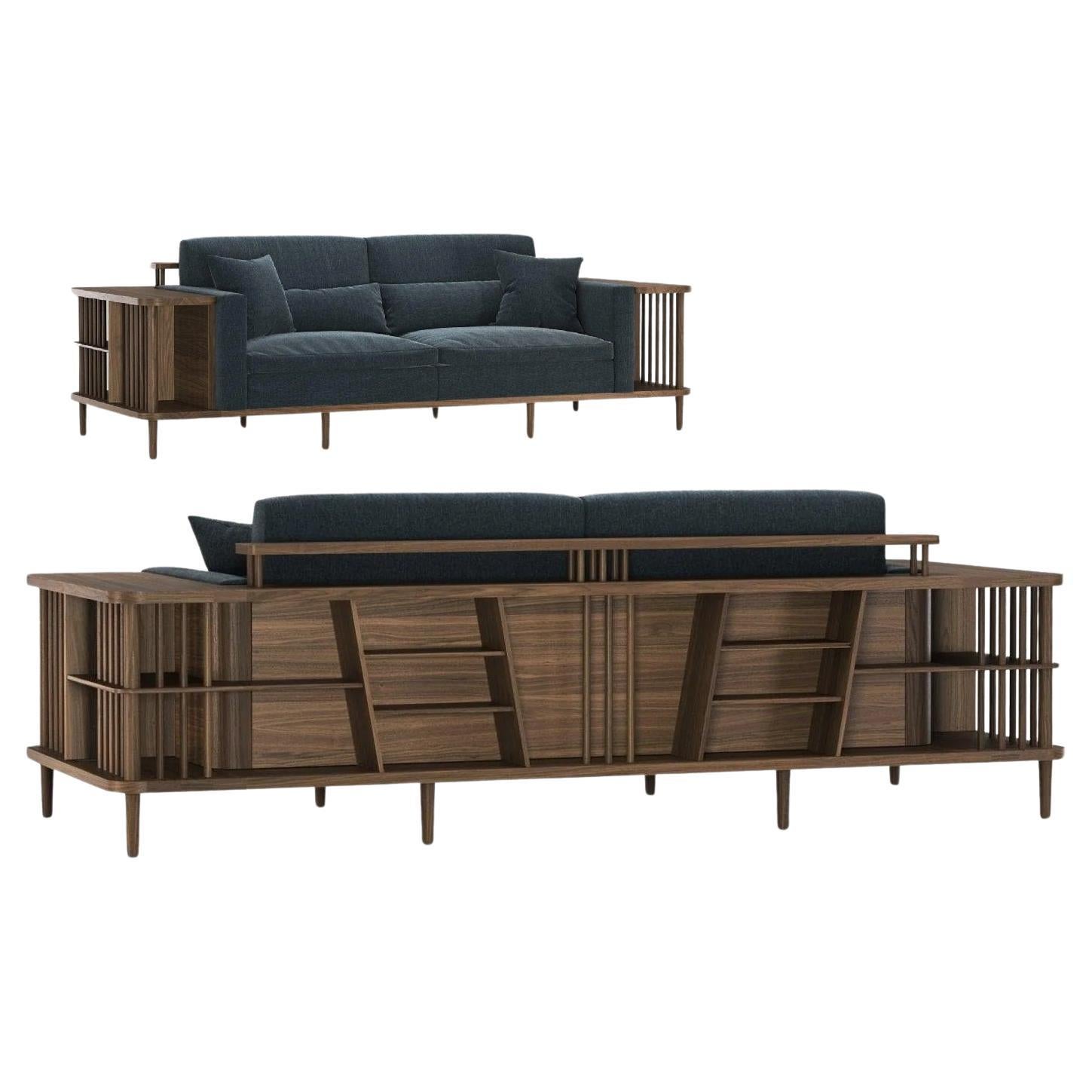 Multi-Functional Sofa with Walnut Frame and Built-In Storage