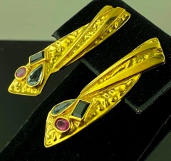 Multi-Gem 18 Karat Yellow Gold Drop Earrings