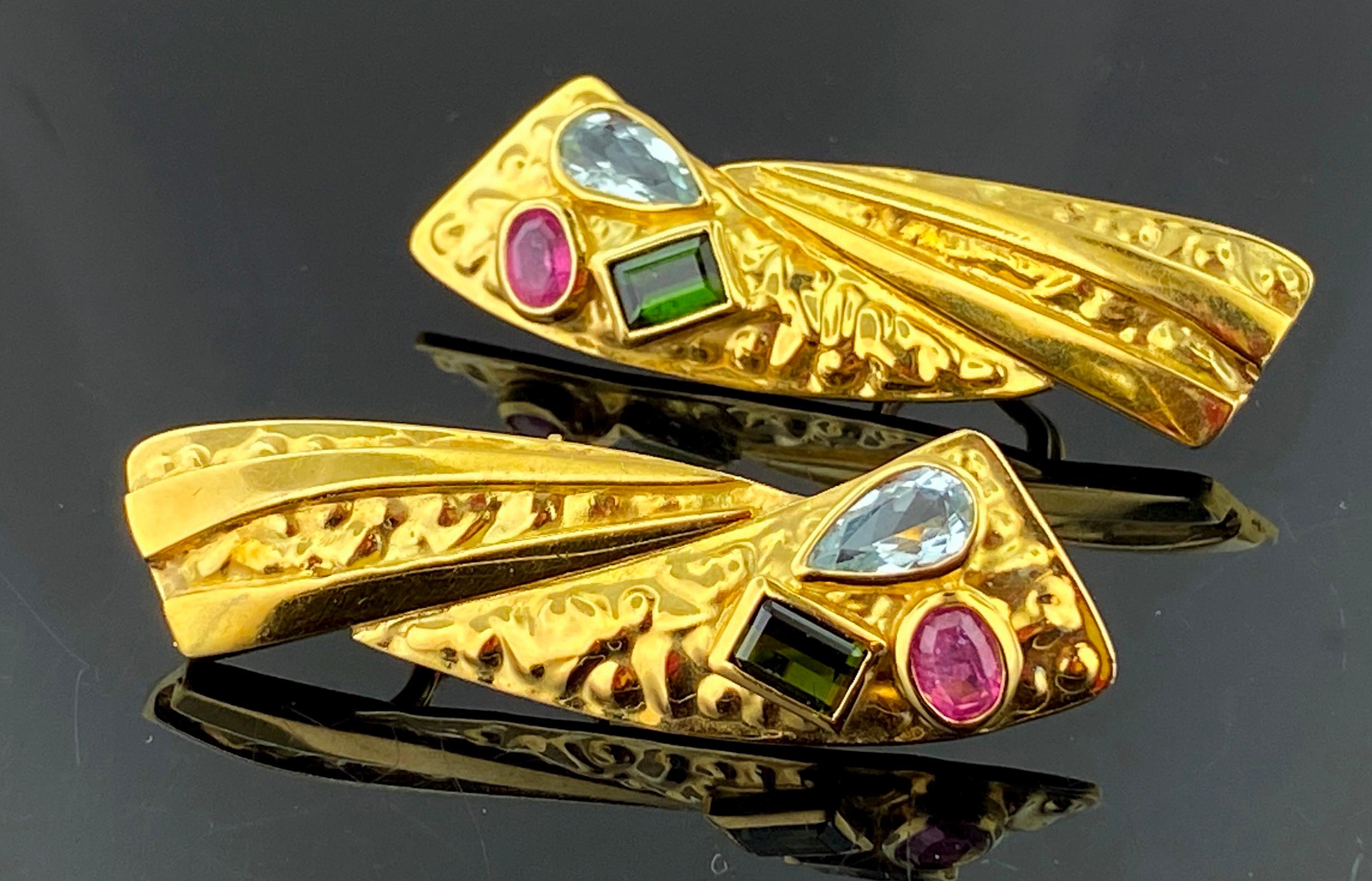 Pear Cut Multi-Gem 18 Karat Yellow Gold Drop Earrings For Sale