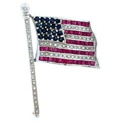 Multi Gem American Flag Brooch