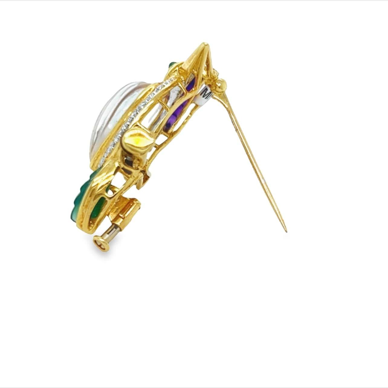 Multi Gem and Diamond Brooch/ Pendant, 18k Yellow Gold In Excellent Condition For Sale In Beverly Hills, CA