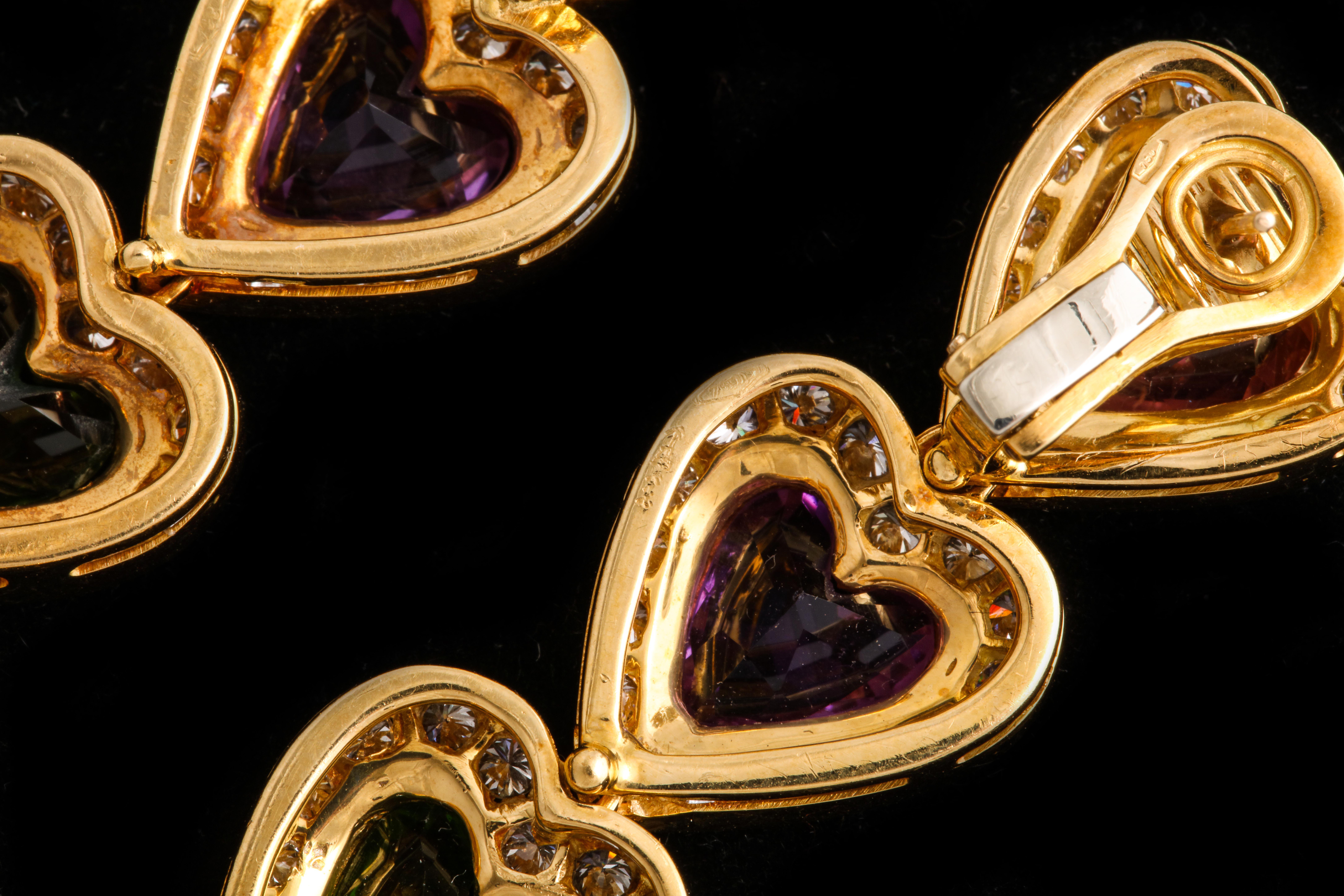 Boucles d'oreilles cœur multi-gemmes et diamants Pour femmes en vente