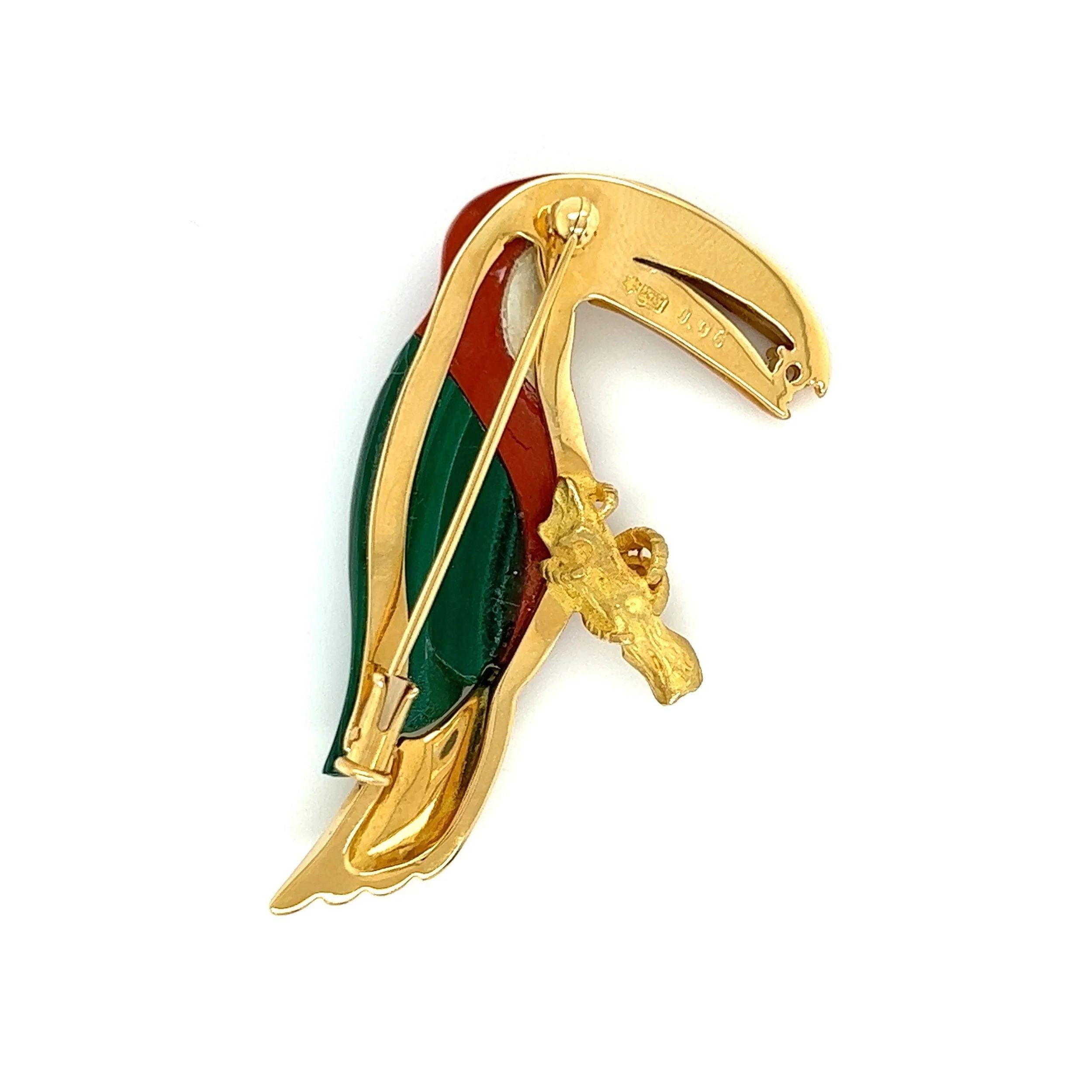 Modern Multi Gem and Diamond Toucan Gold Vintage Brooch Pin Estate Fine Jewelry For Sale