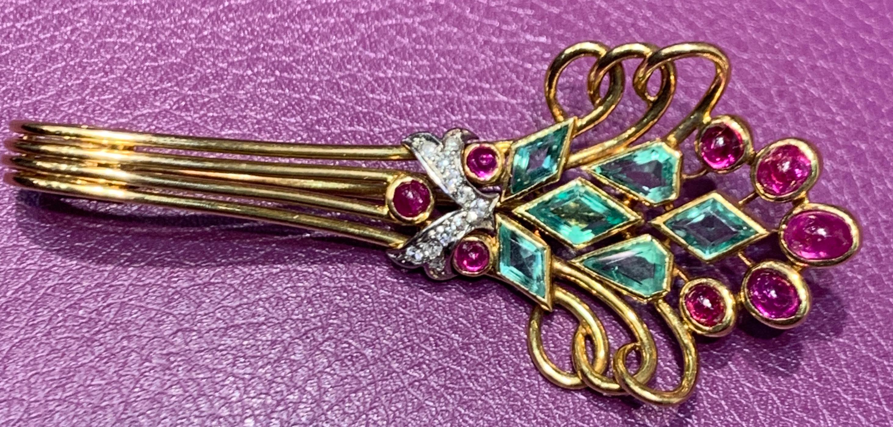 Multi Gem Art Deco Brooch In Excellent Condition For Sale In New York, NY