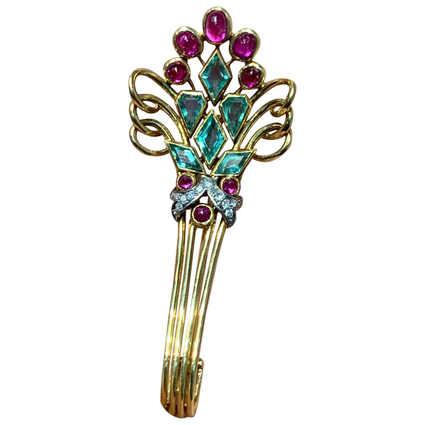 Multi Gem Art Deco Brooch