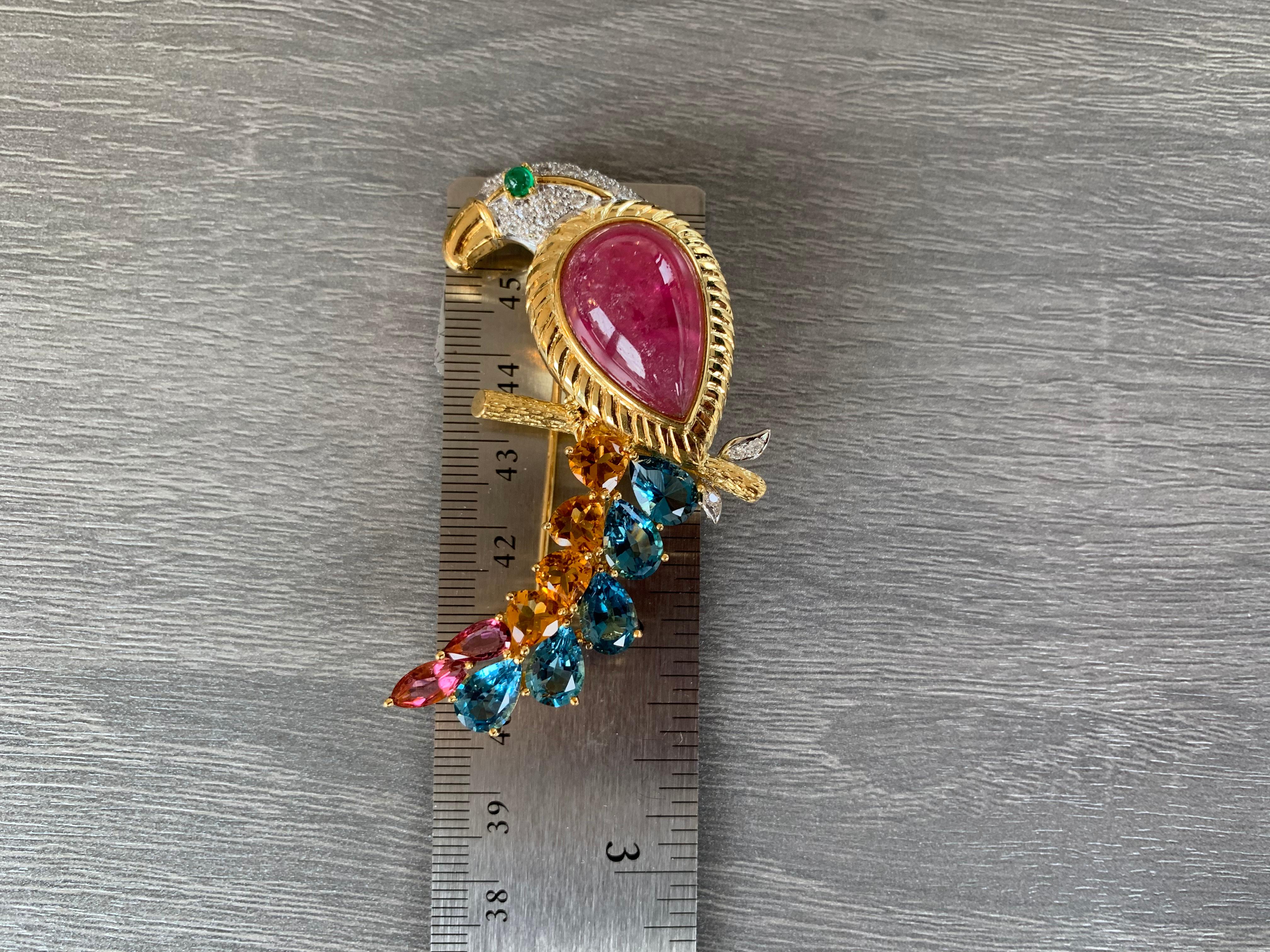 Women's or Men's Multi Gem Bird of Paradise Brooch