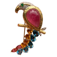 Multi Gem Bird of Paradise Brooch