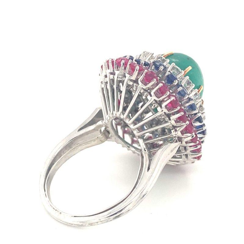 Multi-Gem Bombe Form Platinum Ring, circa 1960s In Good Condition For Sale In Beverly Hills, CA