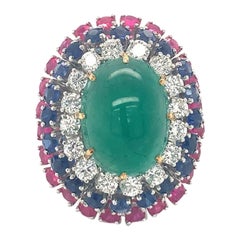 Multi-Gem Bombe Form Platinum Ring, circa 1960s