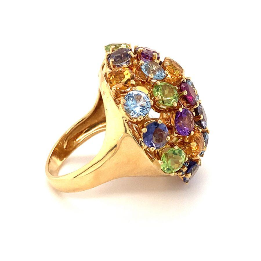 Multi-Gem Bombe Ring in 18K Yellow Gold, circa 1960s In Good Condition For Sale In Beverly Hills, CA