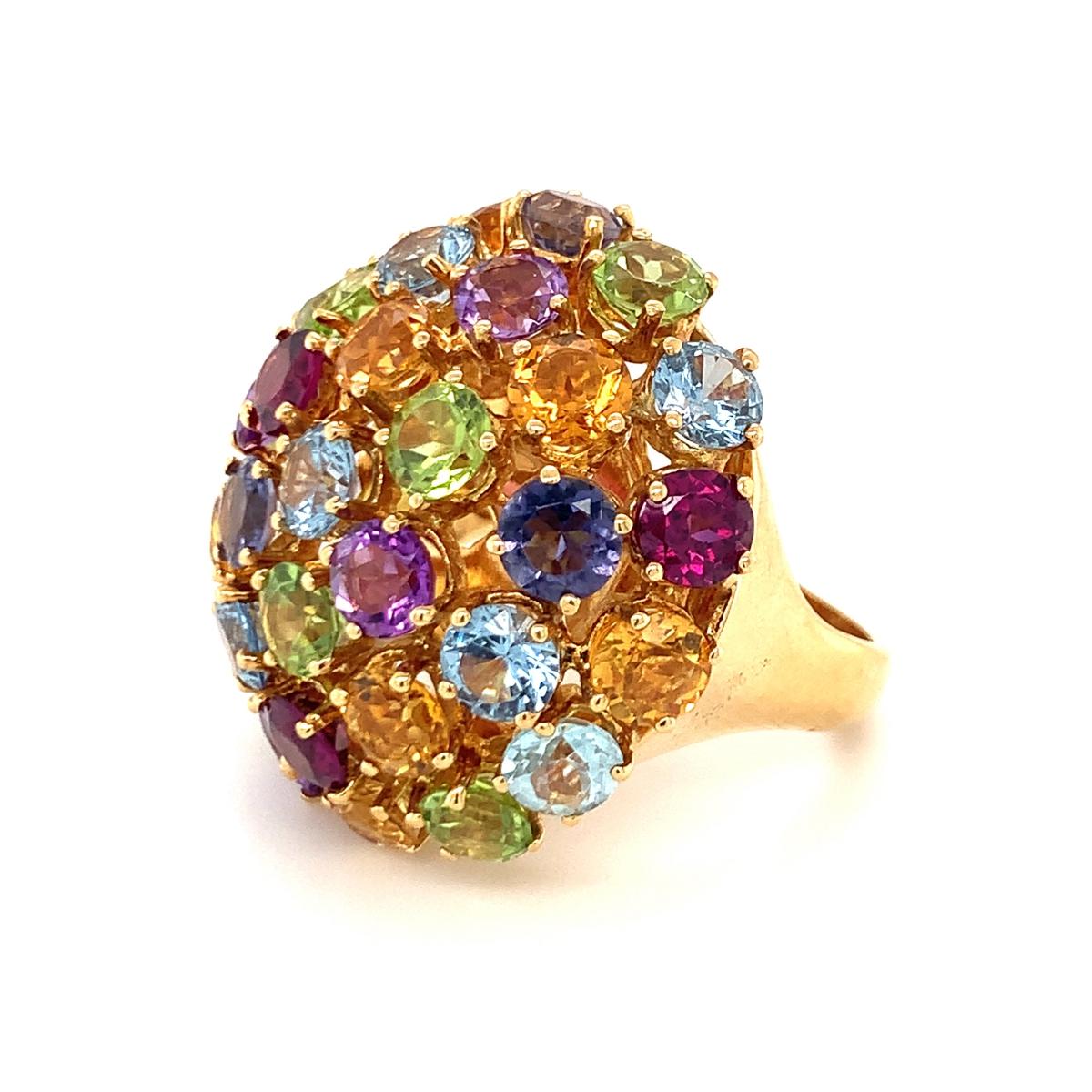 Multi-Gem Bombe Ring in 18K Yellow Gold, circa 1960s For Sale 3