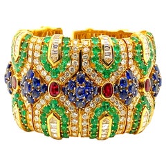 Important Colored Stones Bracelet 44 Carats Sapphires Rubies Emeralds Diamonds 